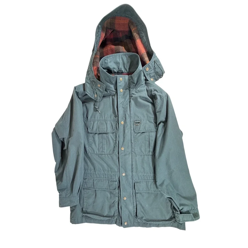 Eddie Bauer Wool Lined Mountain Parka Large Green Hooded Barn Coat Chore Jacket
